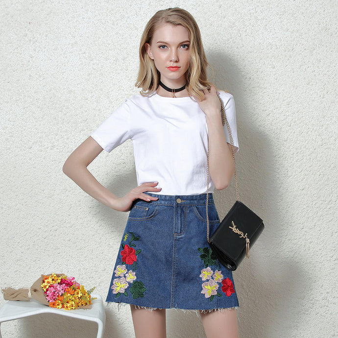 Flower Denim Skirt